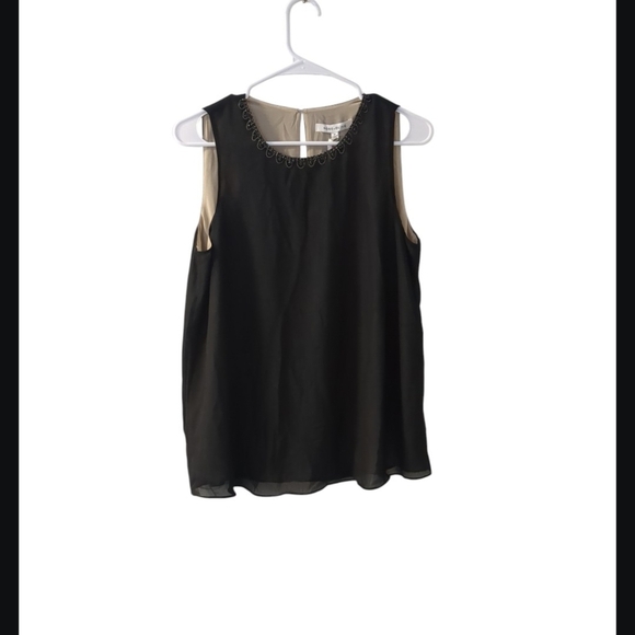 ROSE+OLIVE Black & Beige Beaded Tank Top M - Picture 2 of 8